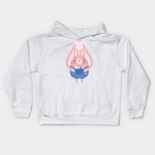 Bunny with long arms holding a heart Kids Hoodie